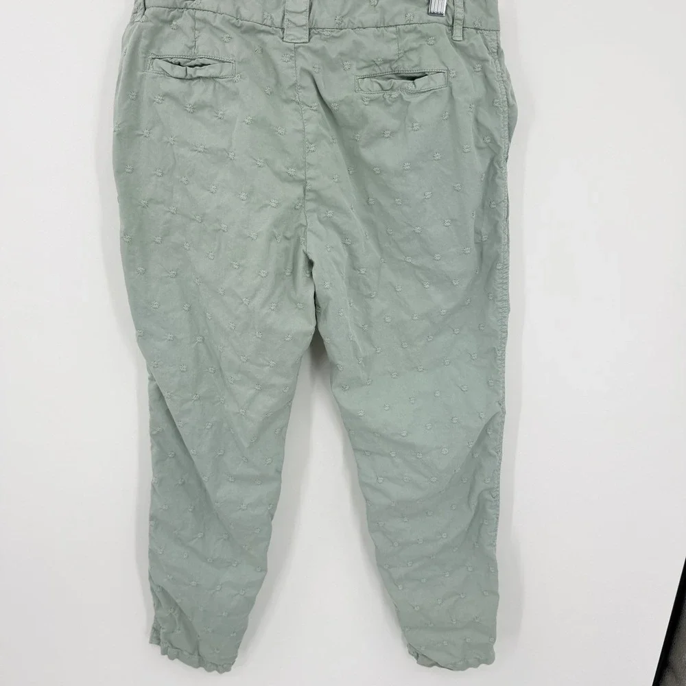 Sundance Pants Sz P8 Light Green Embroidered Floral Tone on Tone Cotton Chino